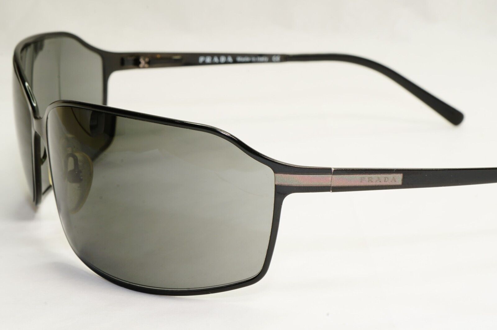 Prada Sunglasses 2006 Vintage Black Grey Wrap Metal PR58GS SPR 58G 1BO1A1 270324