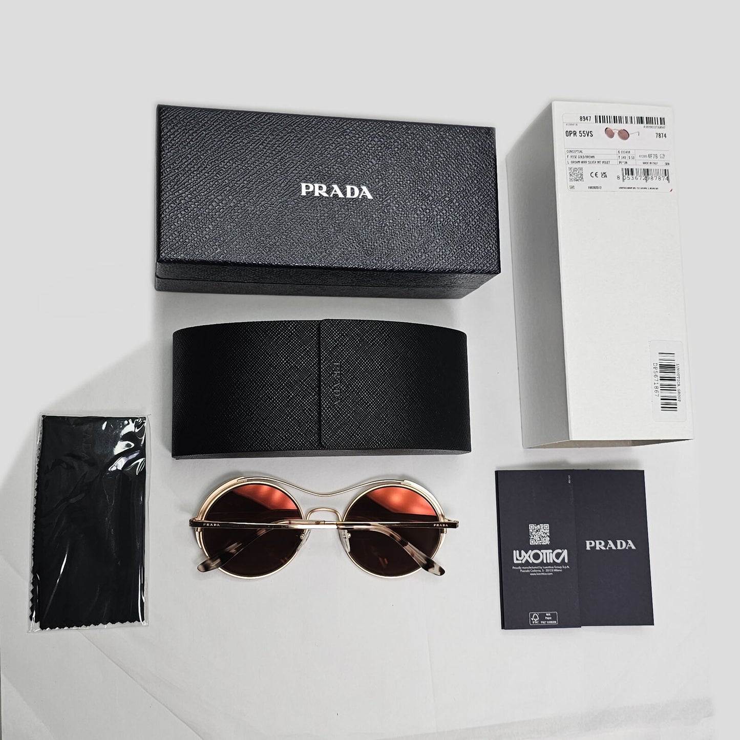 Prada Sunglasses Gold Brown Mirror Round Oval Metal PR55VS SPR 55V 331-408 50mm