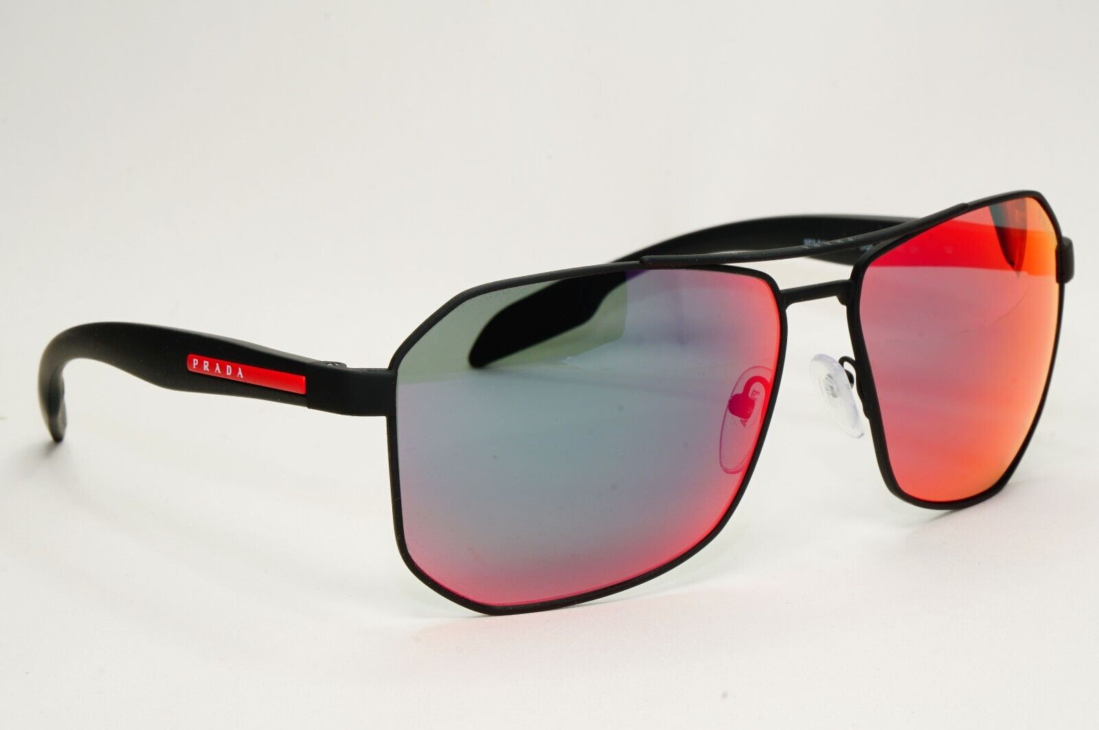 Prada Sunglasses Black Mirror Blue Red Angular Pilot PS51VS SPS 51V DG0-9Q1 62mm