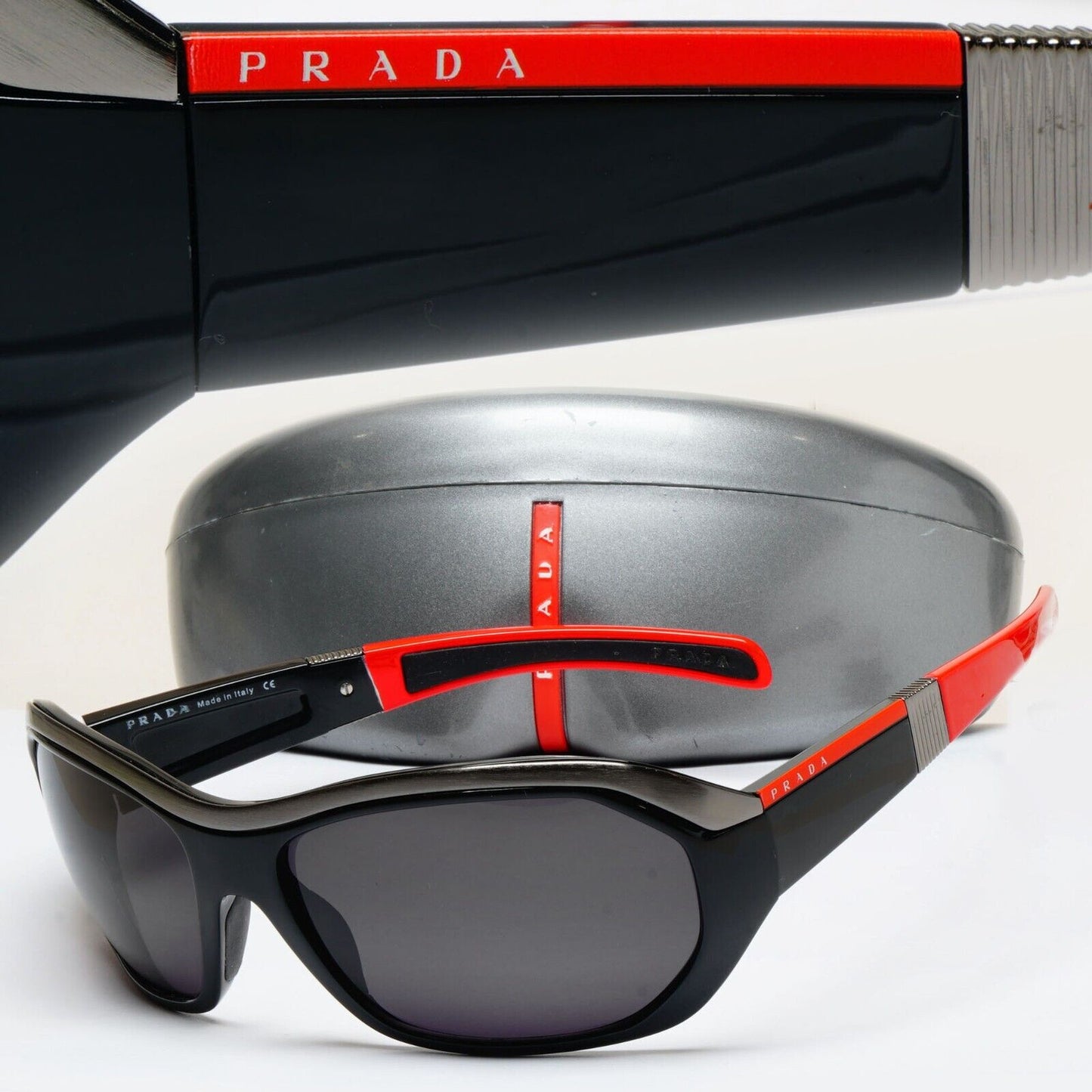 Prada Sunglasses 2006 Vintage Black Red Wrap Rossa PS01HS SPS 01H 7OV-1A1 070125