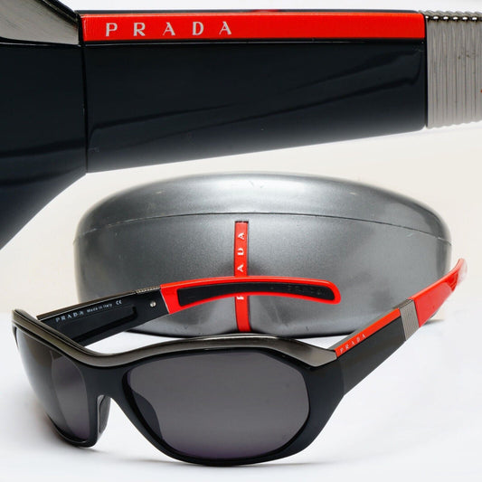 Prada Sunglasses 2006 Vintage Black Red Wrap Rossa PS01HS SPS 01H 7OV-1A1 070125