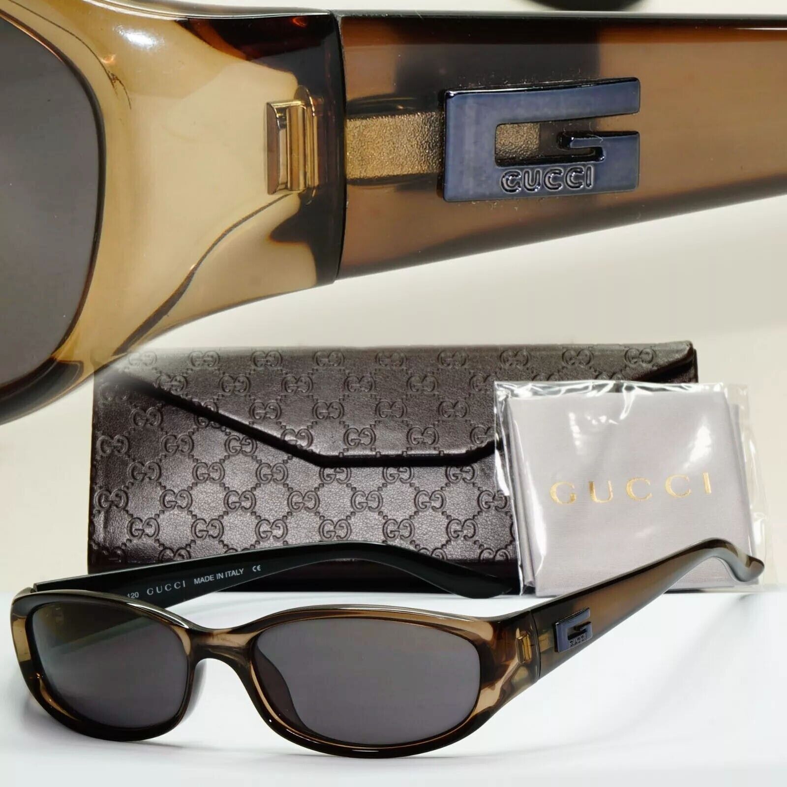 Gucci Sunglasses 1998 Vintage Olive Brown Rectangle GG 2456/S E8K 55mm 050824
