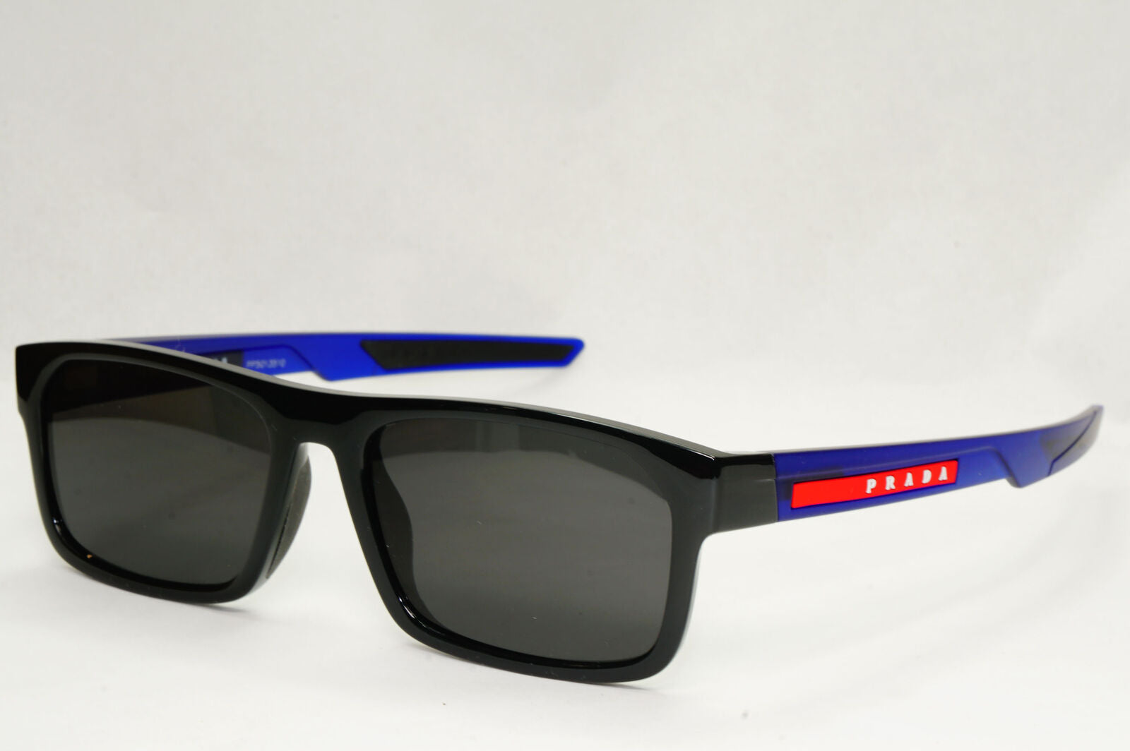 Prada Sunglasses Black Blue Square Red Stripe PS08OV VPS 08O 15C-1O1 57mm