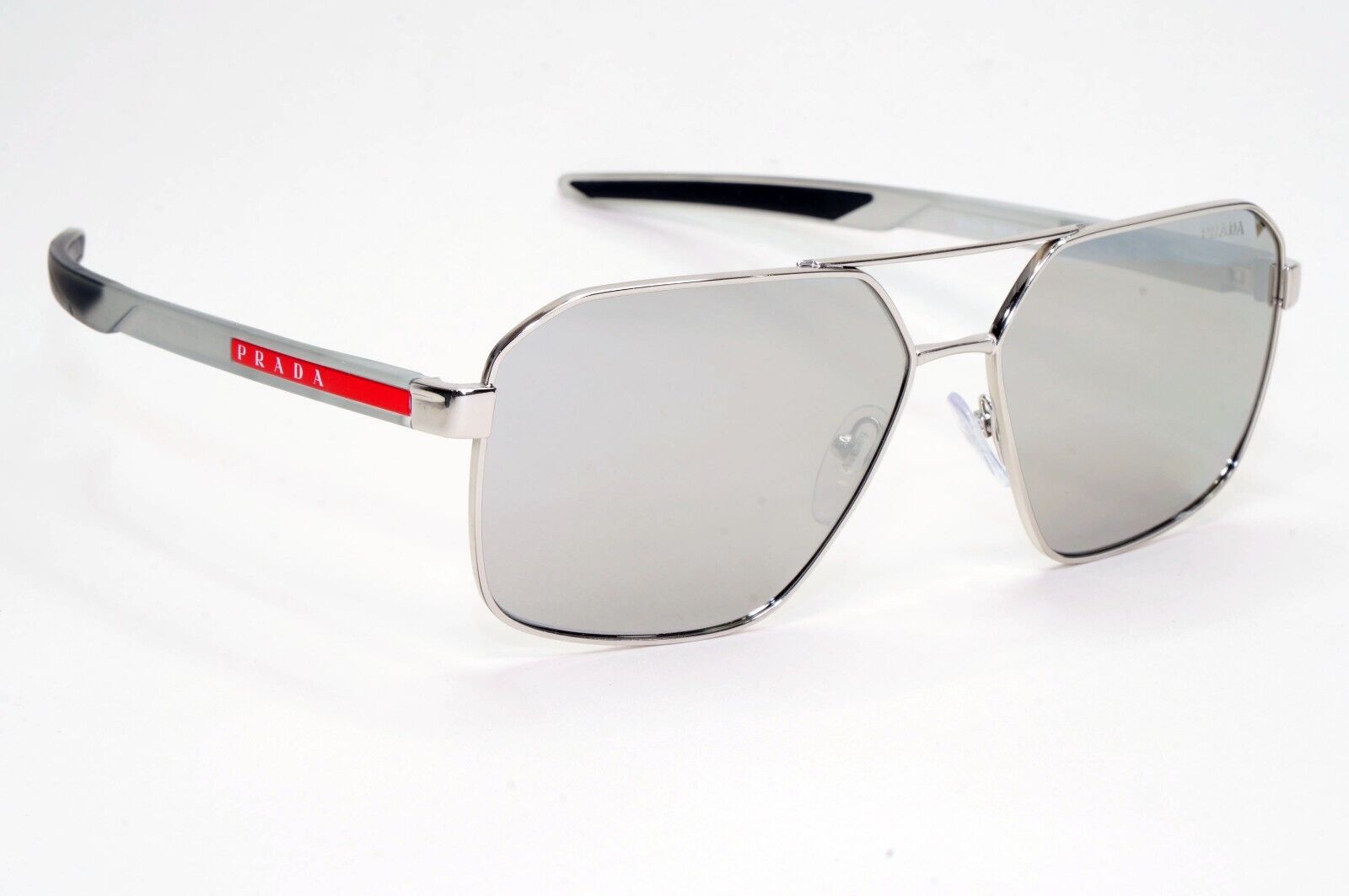 Prada Sunglasses Silver Mirror Grey Transparent PS55WS SPS 55W 1BC-07F 60mm