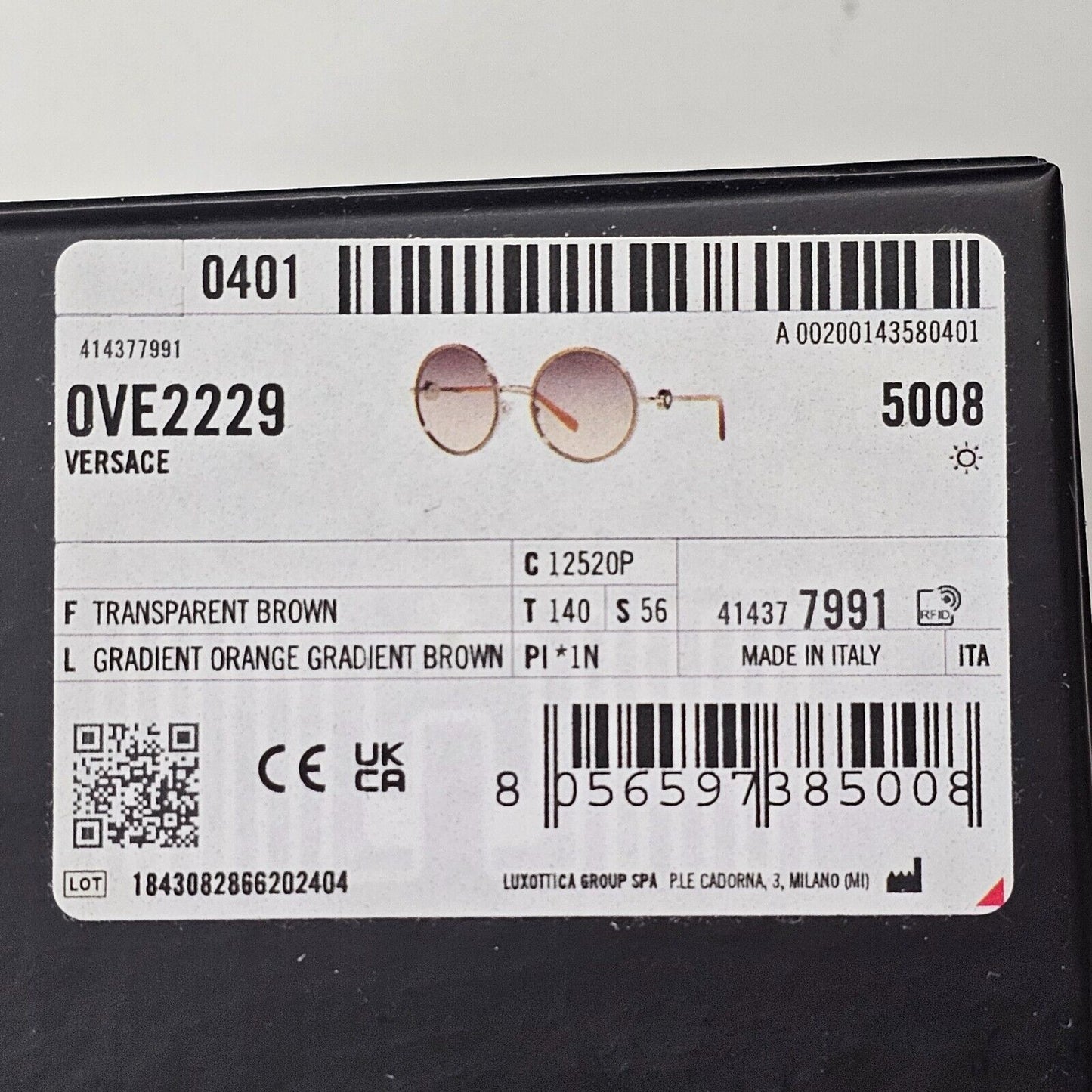 Versace Sunglasses Round Gold Transparent Brown Gradient MOD VE 2229 1252/0P