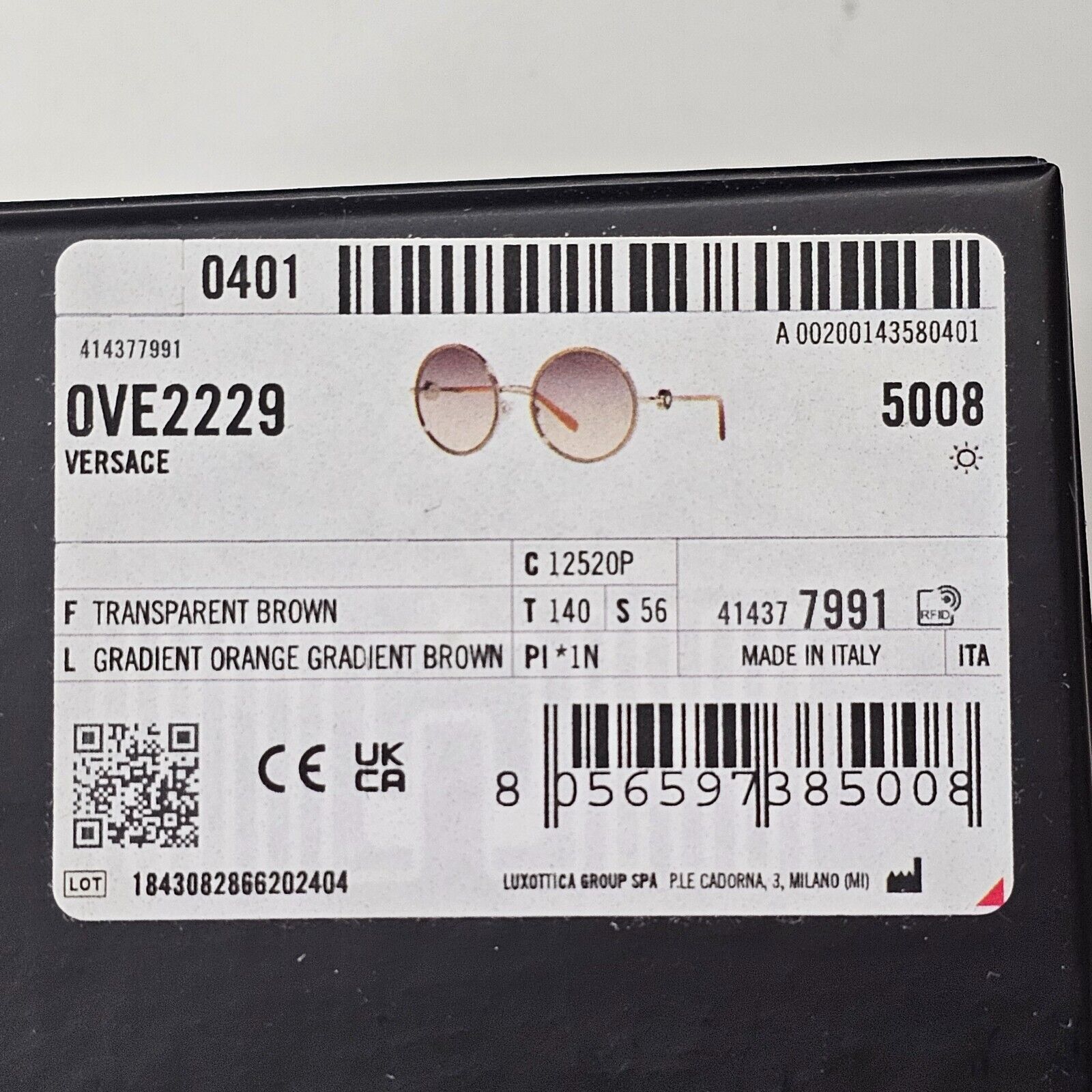 Versace Sunglasses Round Gold Transparent Brown Gradient MOD VE 2229 1252/0P