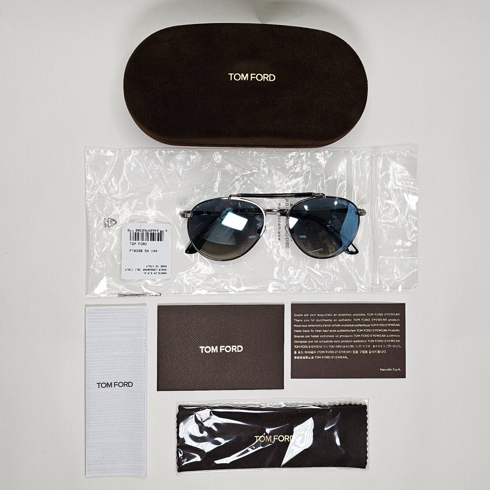 Tom Ford Sunglasses Colin Blue Mirror Silver Small Metal Pilot TF 338 FT0338