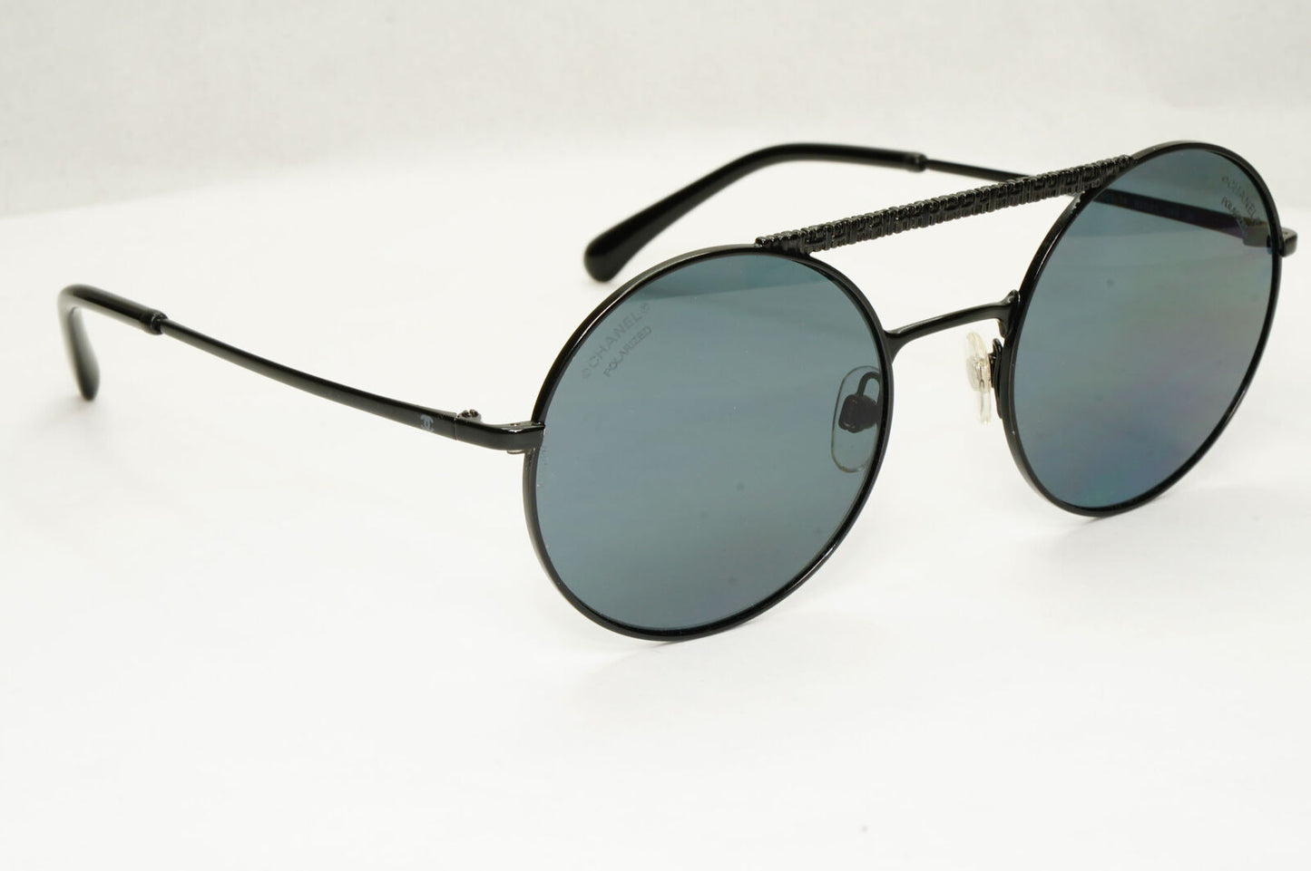 Chanel Black Polarized Sunglasses Round Metal Pilot Luxury 4232 c.101/T8 130523