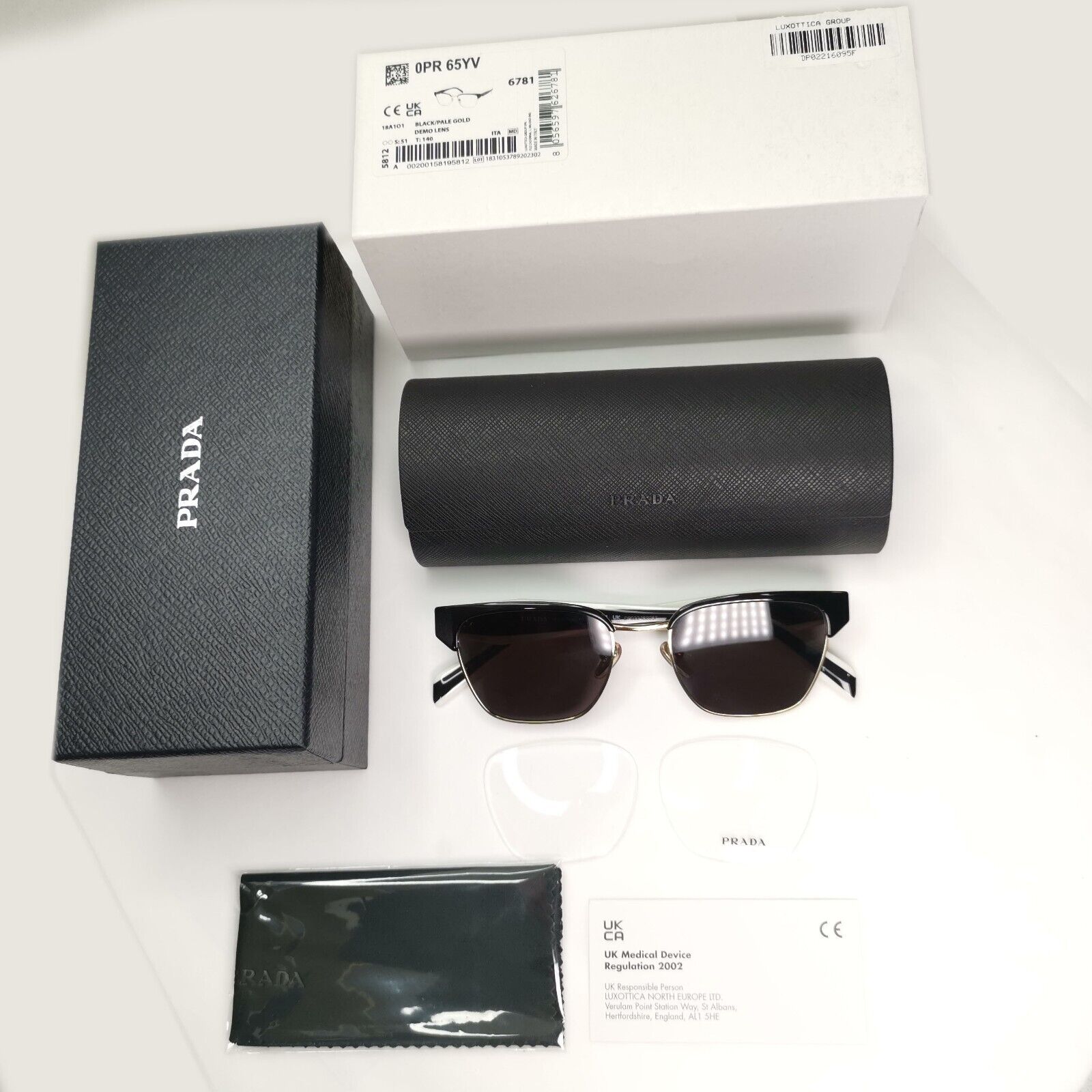 Prada Sunglasses Black Gold White Square Milano PR65YV VPR 65Y 18A-1O1 51mm