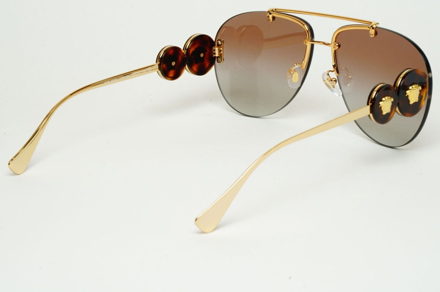 Versace Sunglasses Rimless Pilot Gold Medusa Brown MOD VE 2250 1488/89