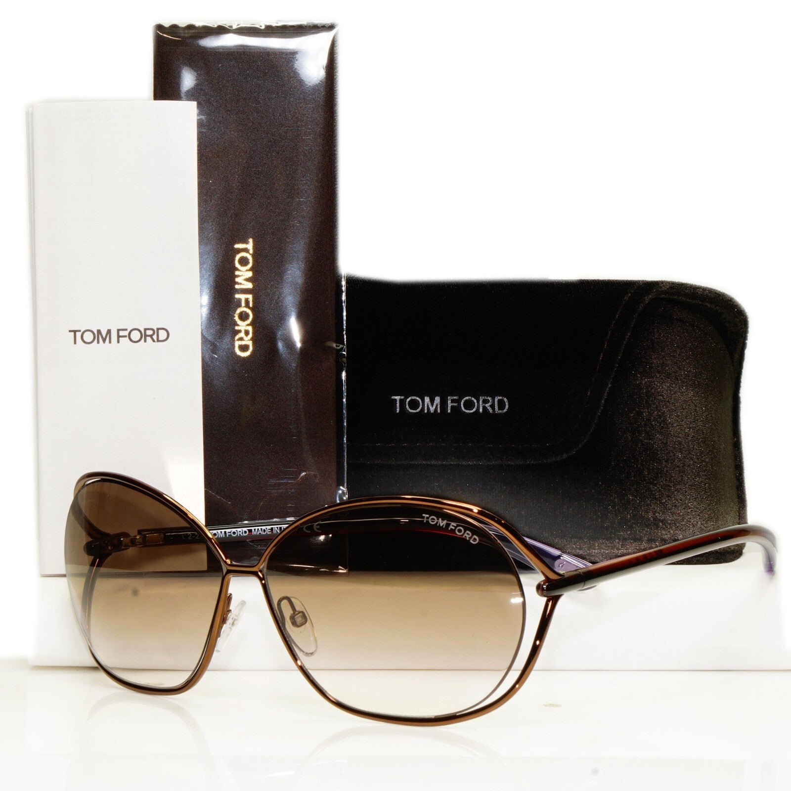 Authentic TOM FORD Womens Sunglasses Shiny Bronze Brown Carla TF157 48F [a]
