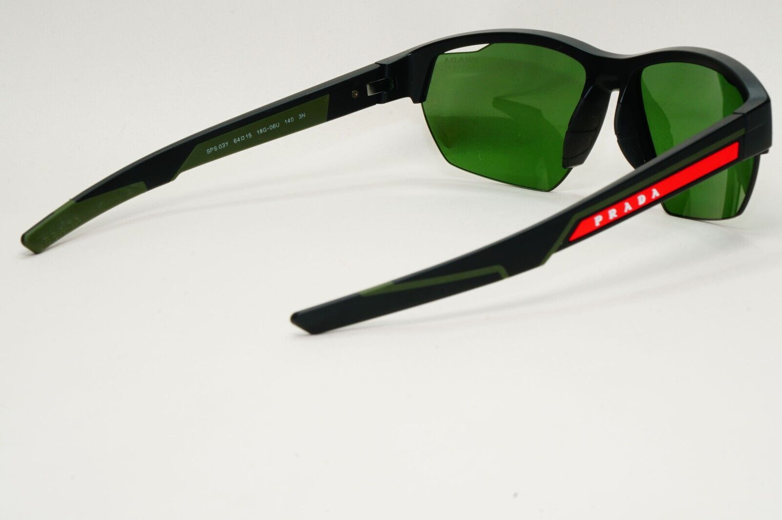 Prada Sunglasses Black Matte Wrap Red Stripe Green Tuning PS03YS SPS 03Y 18G-06U