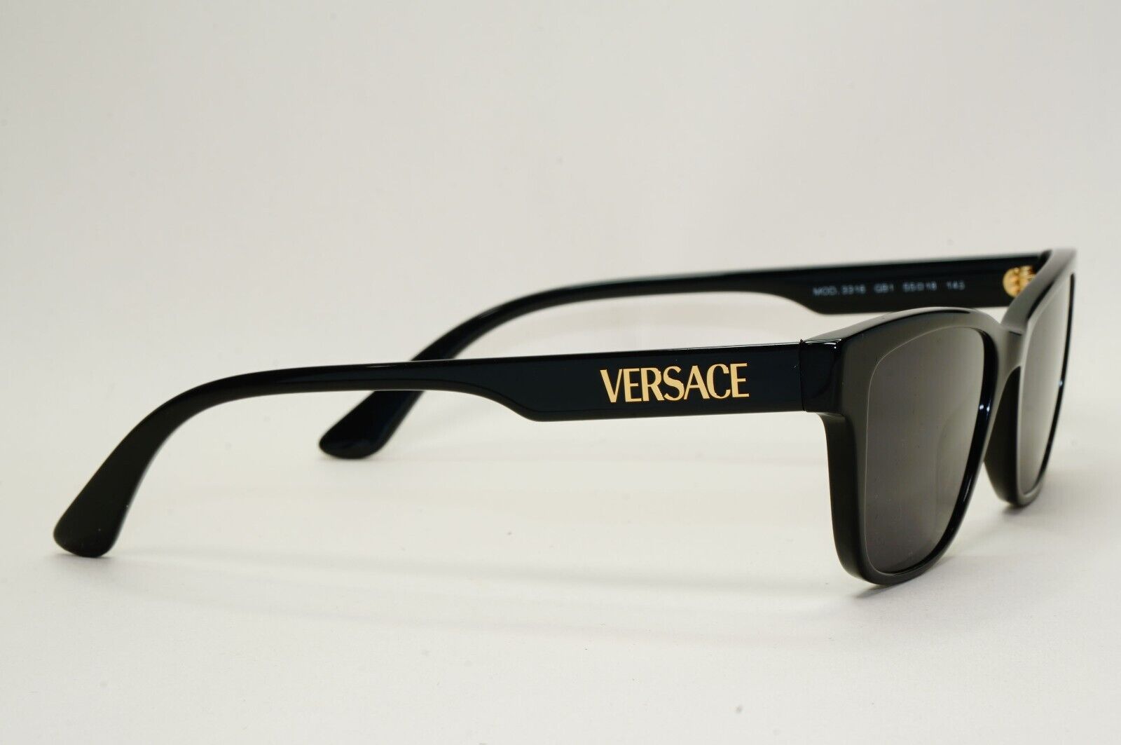 Versace Sunglasses Black Gold Letters Rectangle MOD VE 3316 GB1 55mm