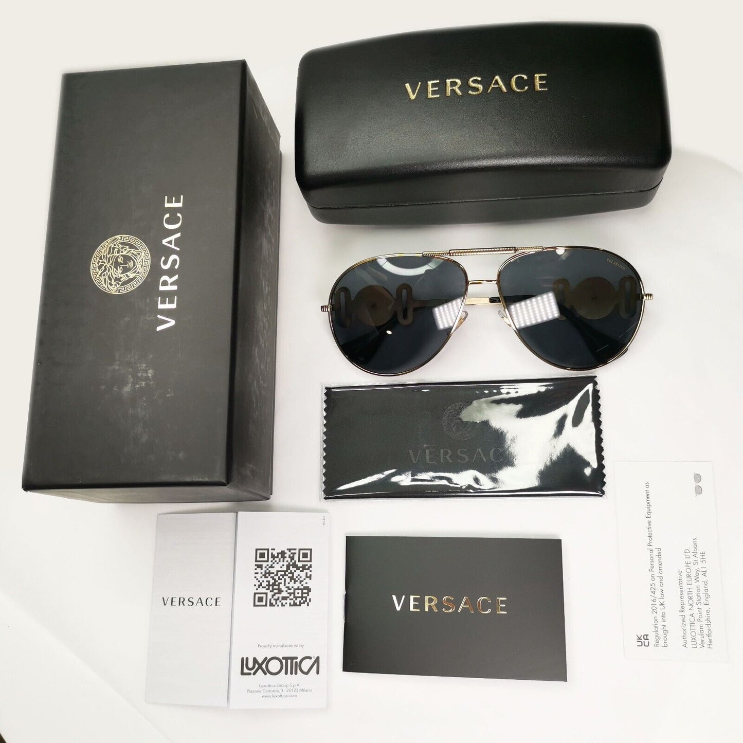 Versace Sunglasses Polarized Gold Pilot Metal Grey Black MOD VE 2249 1002/81