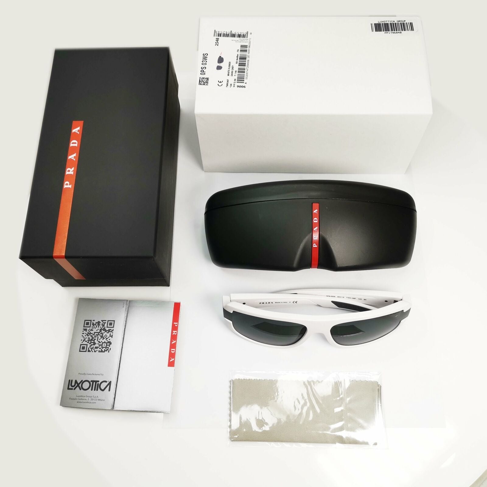 Prada White Sunglasses Mens Designer Red Rectangle SPS 03W TWK-06F PS03WS