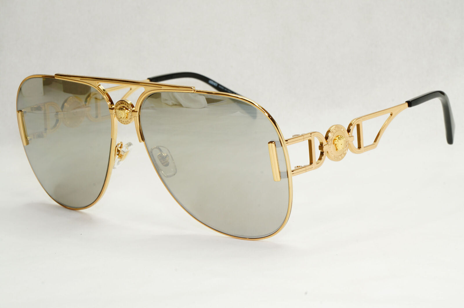 Versace Sunglasses Gold Silver Mirror Medusa Metal Pilot MOD VE 2255 1002/6G