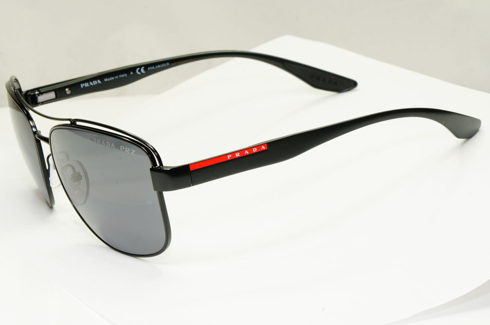 Prada Polarised Sunglasses Black Grey Pilot Metal PS57VS SPS 57V 1BO-02G