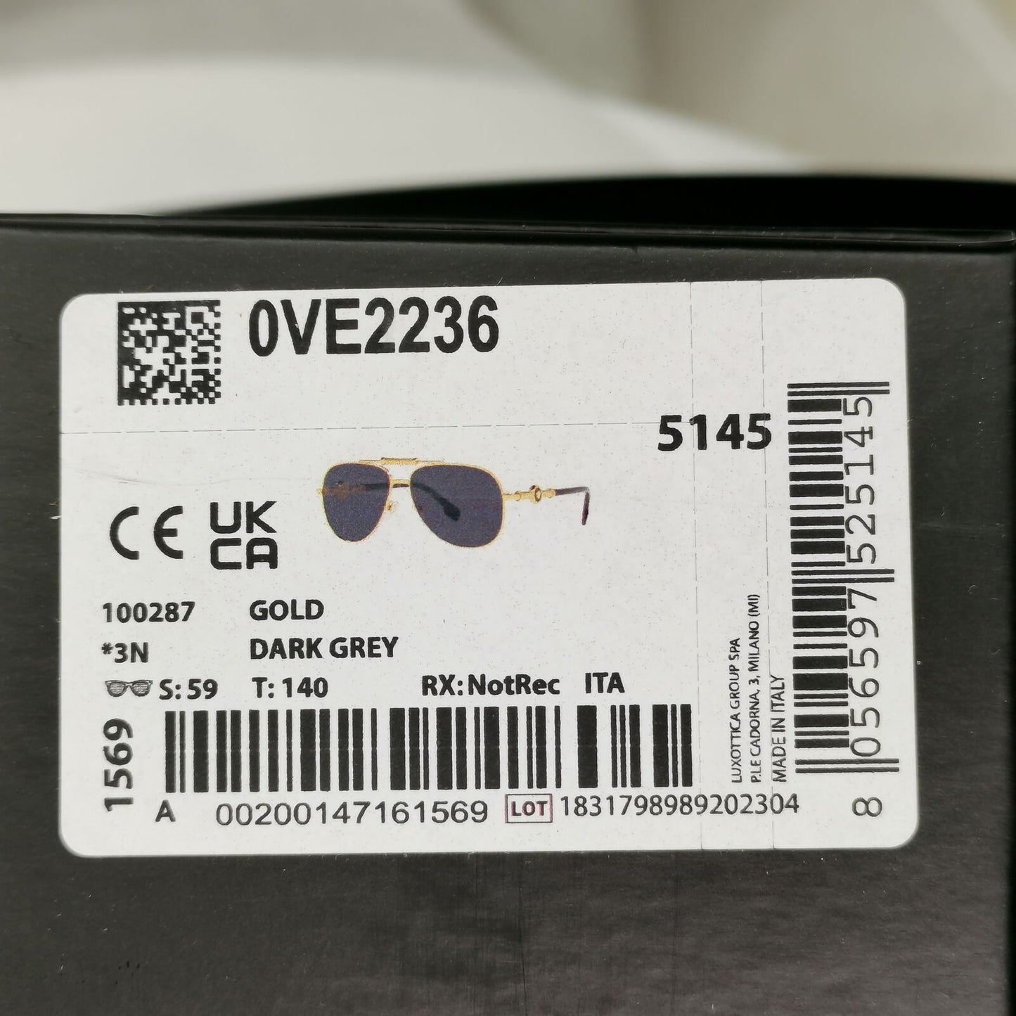 Versace Sunglasses Black Gold Pilot Medusa Metal MOD VE 2236 1002/87 59mm