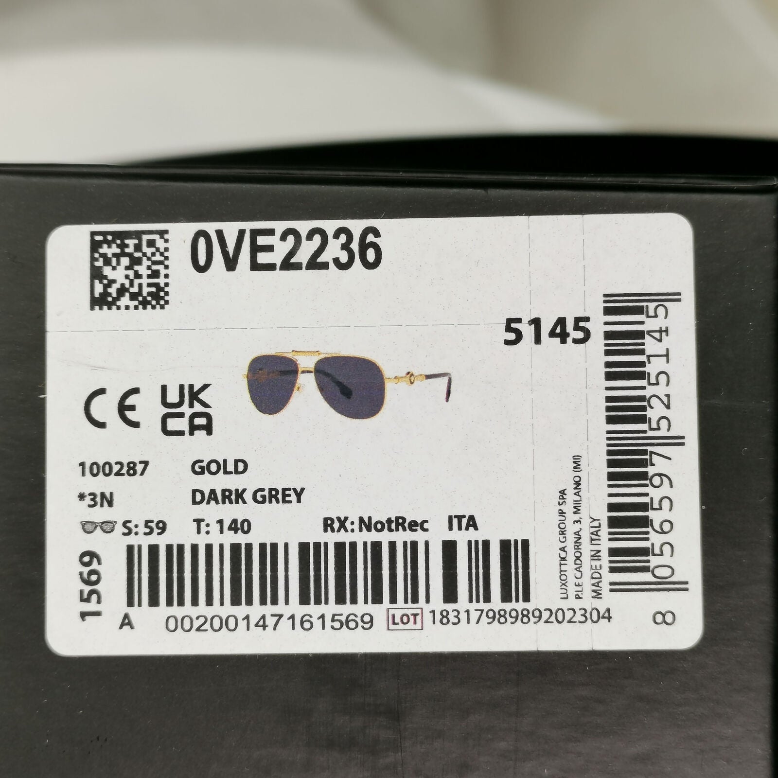Versace Sunglasses Black Gold Pilot Medusa Metal MOD VE 2236 1002/87 59mm