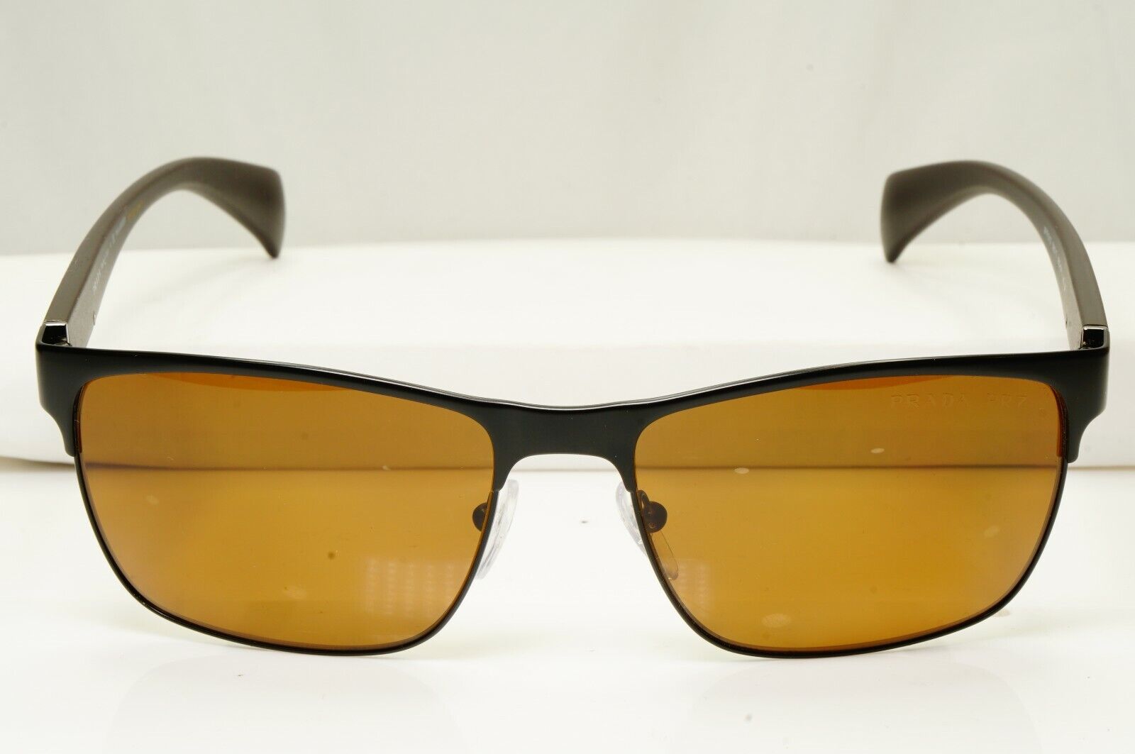 Authentic Prada Mens Polarized Brown Black Sunglasses Rectangle SPR 51O 1BO-5Y1