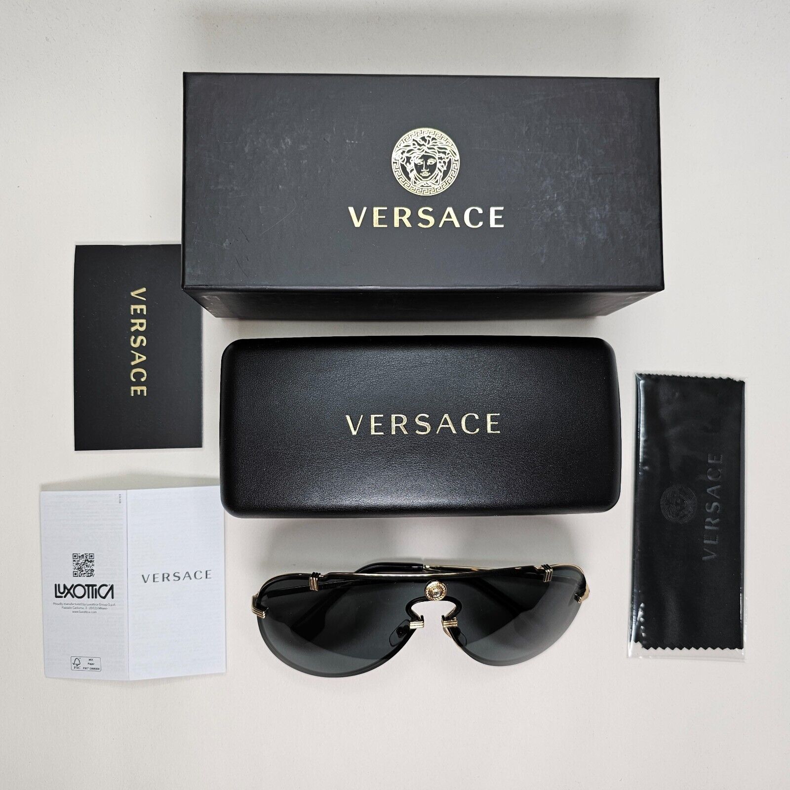 Versace Sunglasses Black Gold Pilot Medusa Metal Shield MOD VE 2243 1002/87