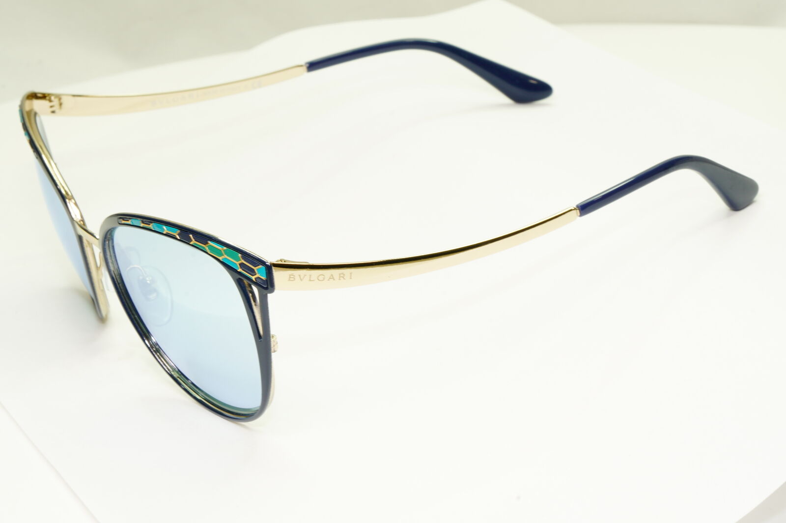 Bvlgari Mirror Gold Blue Sunglasses Square Green Scales BV 6083 2020/6J 050822