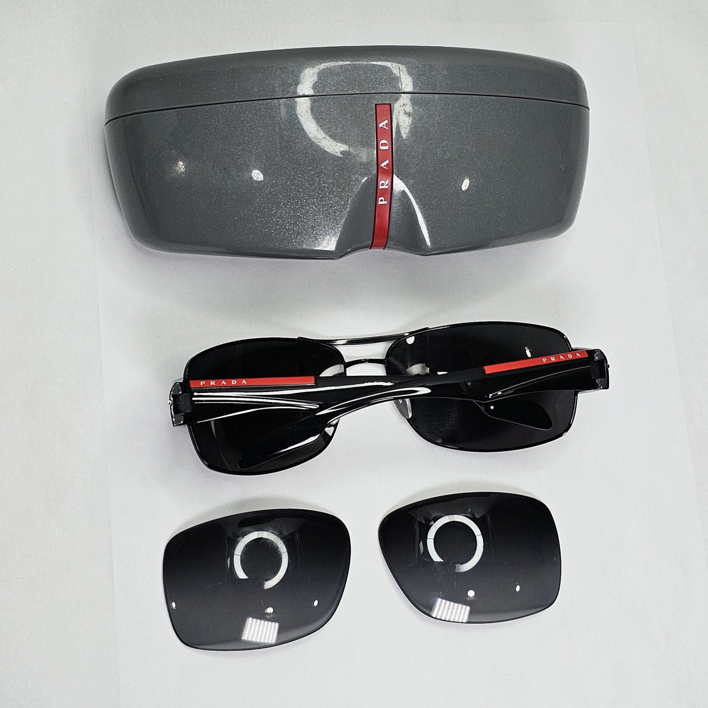Prada Sunglasses Black Wrap Red Stripe Rossa PS53NS SPS 53N 7AX-5W1 65mm 131223