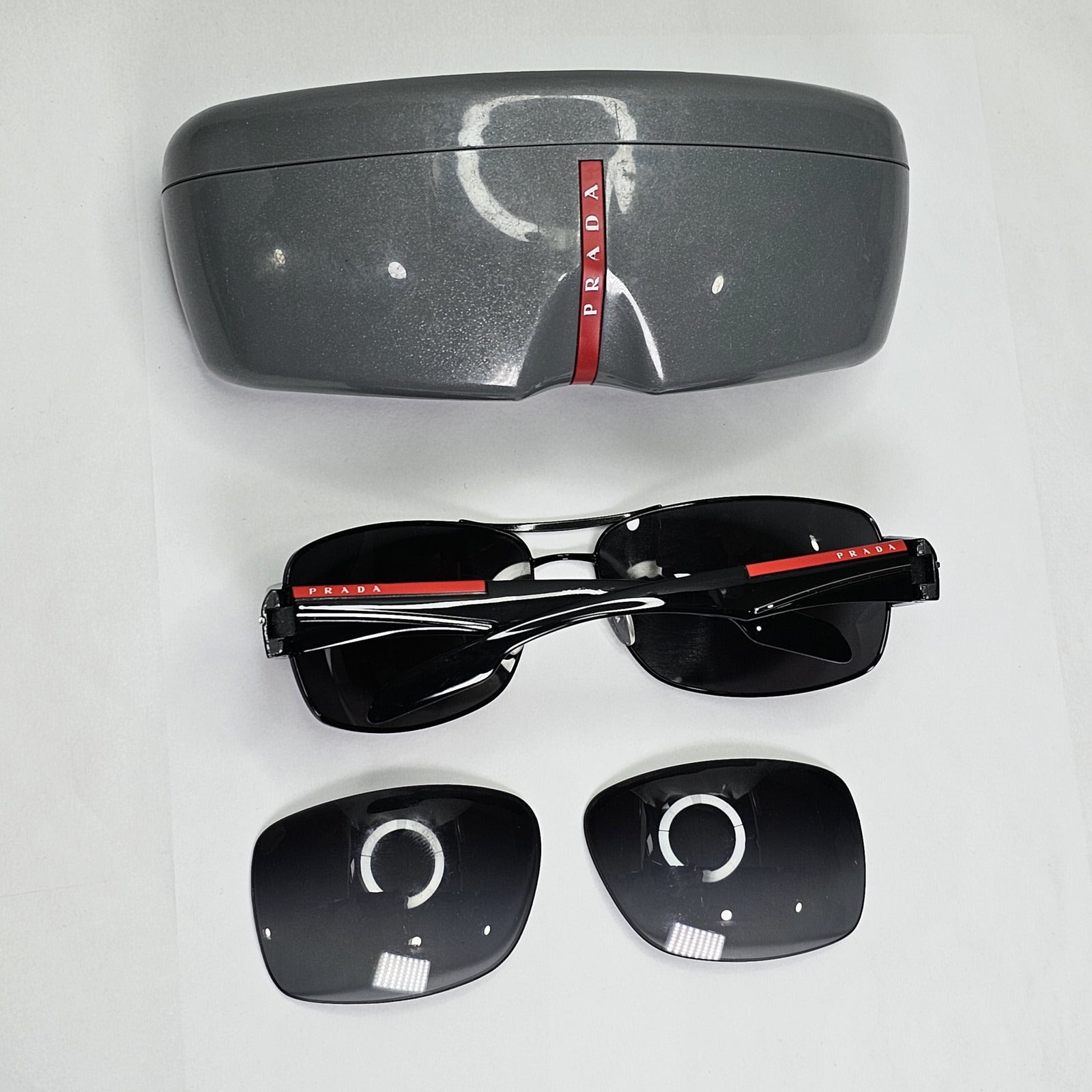 Prada Sunglasses Black Wrap Red Stripe Rossa PS53NS SPS 53N 7AX-5W1 65mm 131223