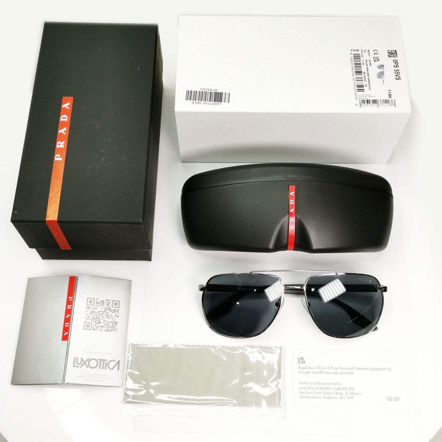 Prada Polarized Sunglasses Silver Mirror Square Metal 62mm PS55VS SPS 55V 1BC07H