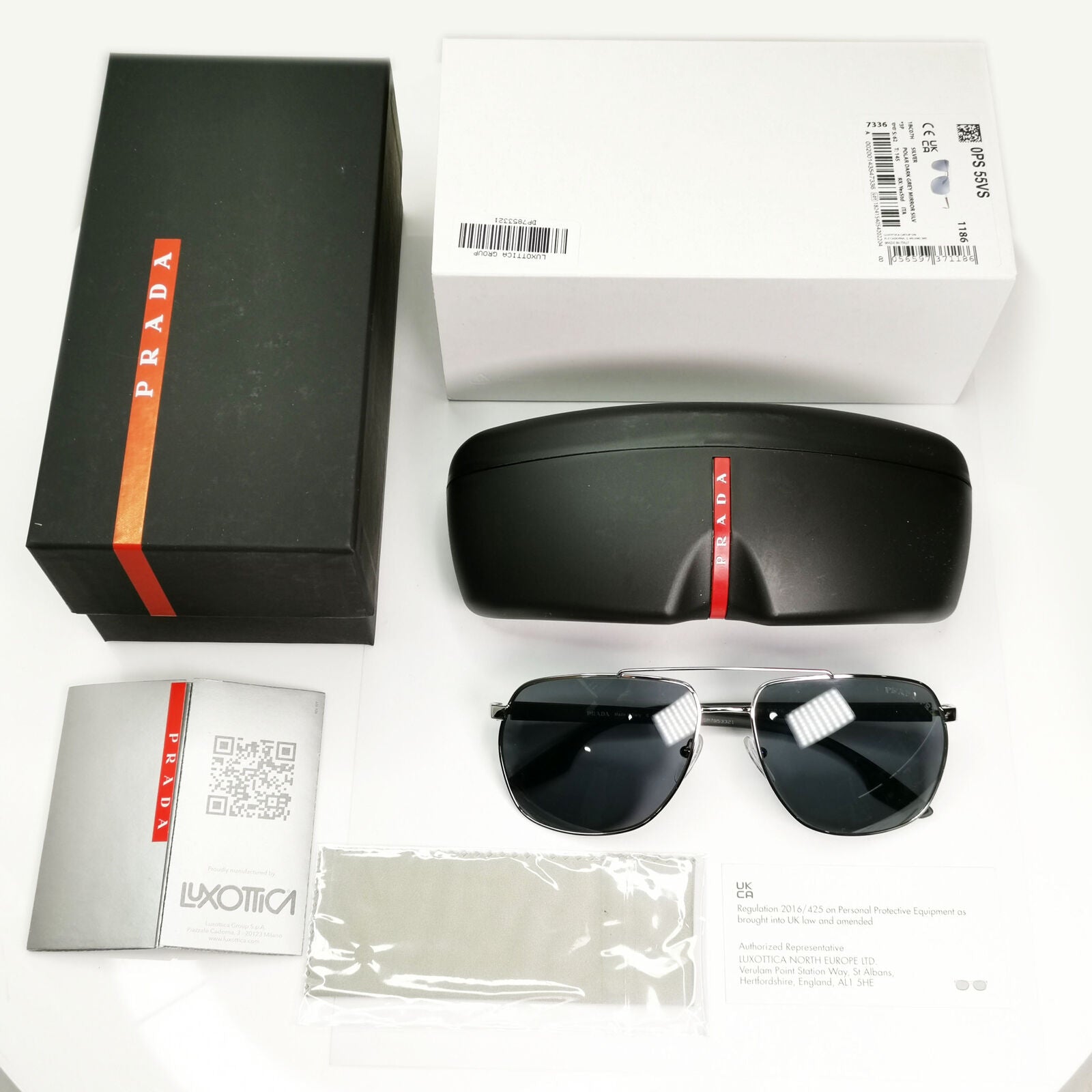 Prada Polarized Sunglasses Silver Mirror Square Metal 62mm PS55VS SPS 55V 1BC07H