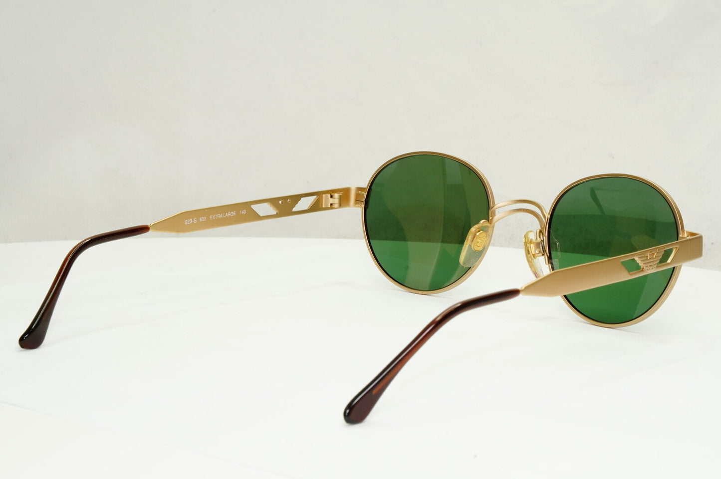 Emporio Armani Sunglasses 1997 Vintage Gold Round Green Eagle Metal 023-S 833 XL