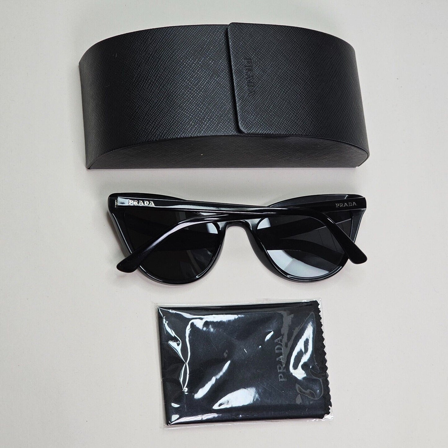 Prada Sunglasses Black Cat Eye Glossy PR01VS SPR 01V 1AB-5S0 56mm 050824