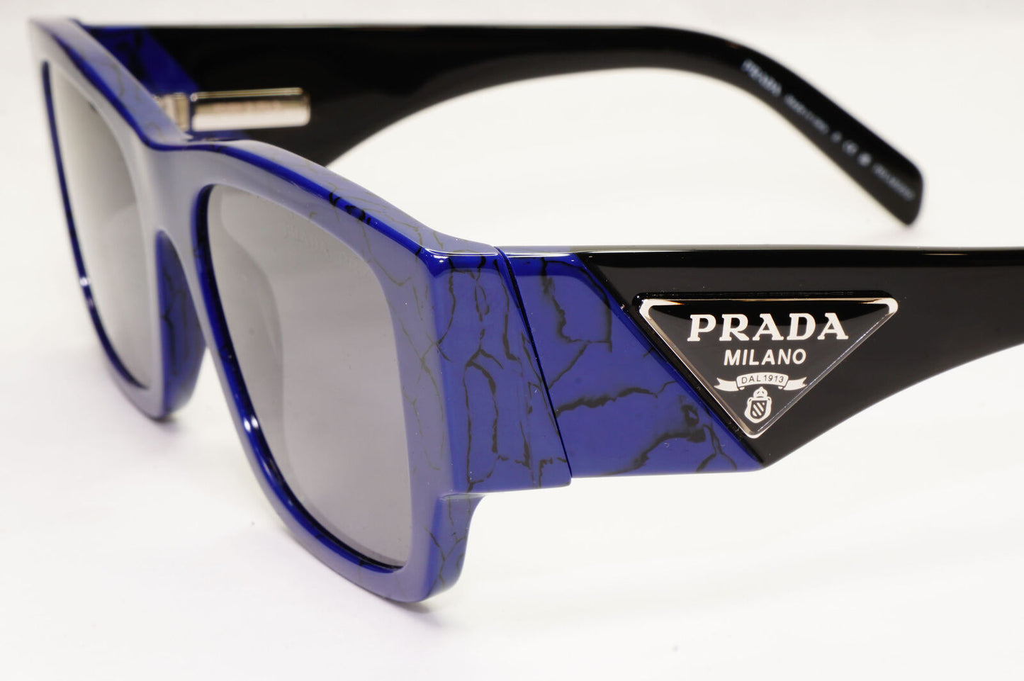 Prada Triangle Sunglasses Black Blue Polarized PR10ZS SPR 10Z 18D-5Z1