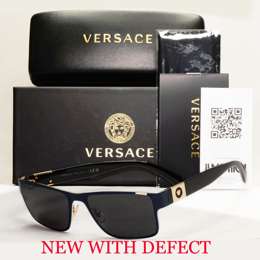 Versace Sunglasses Dark Blue Black Gold Square Metal Rectangle MOD VE 1274 55 [a
