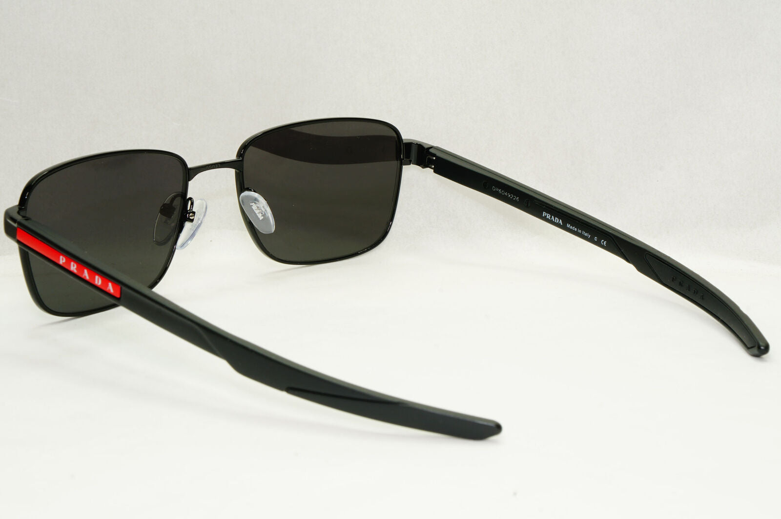 Prada Sunglasses Black Square Metal Red Stripe PS54OV VPS 54O 1AB-1O1 55mm