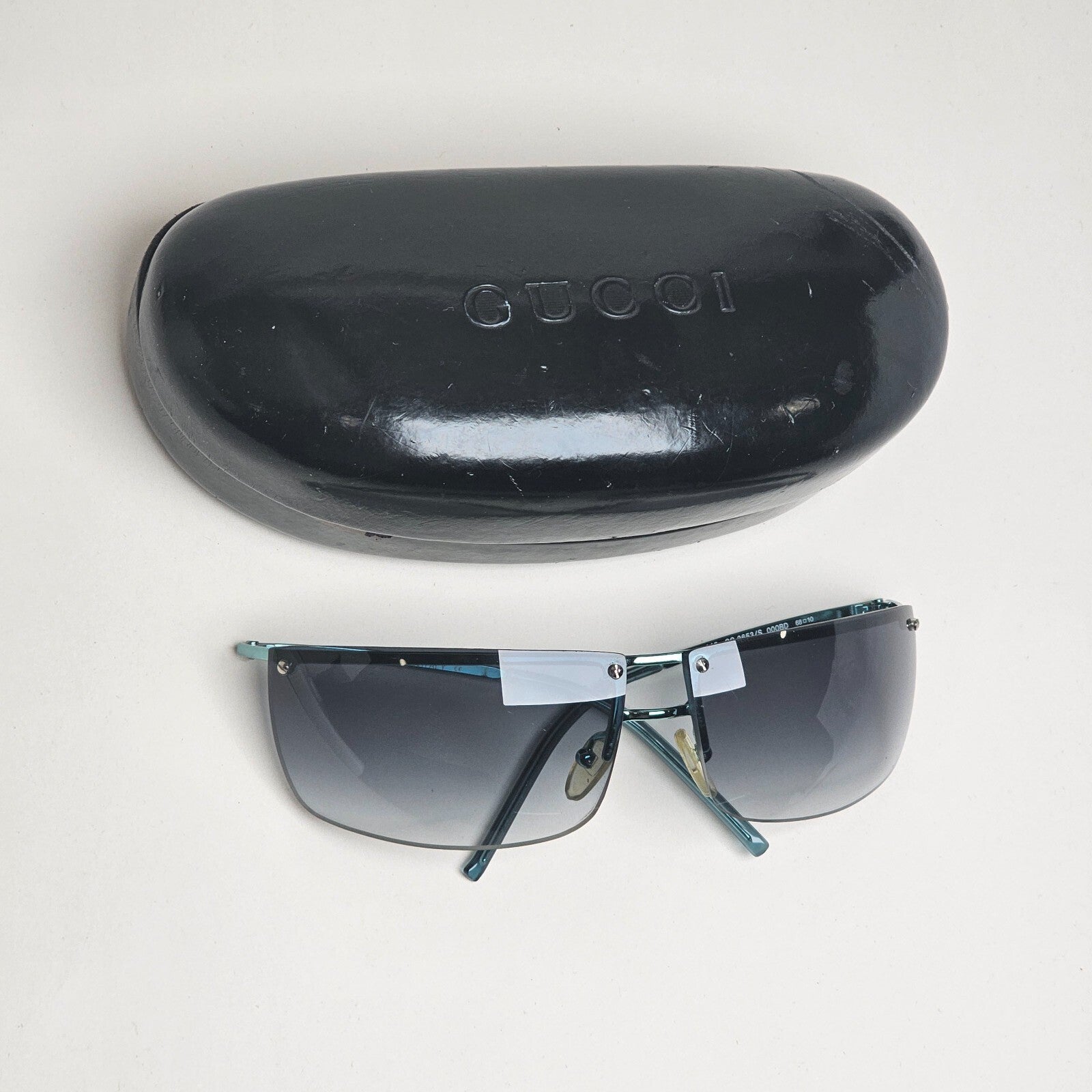 Gucci Sunglasses 2003 Vintage Wrap Teal Blue Rimless GG 2653/S 000BD 070325
