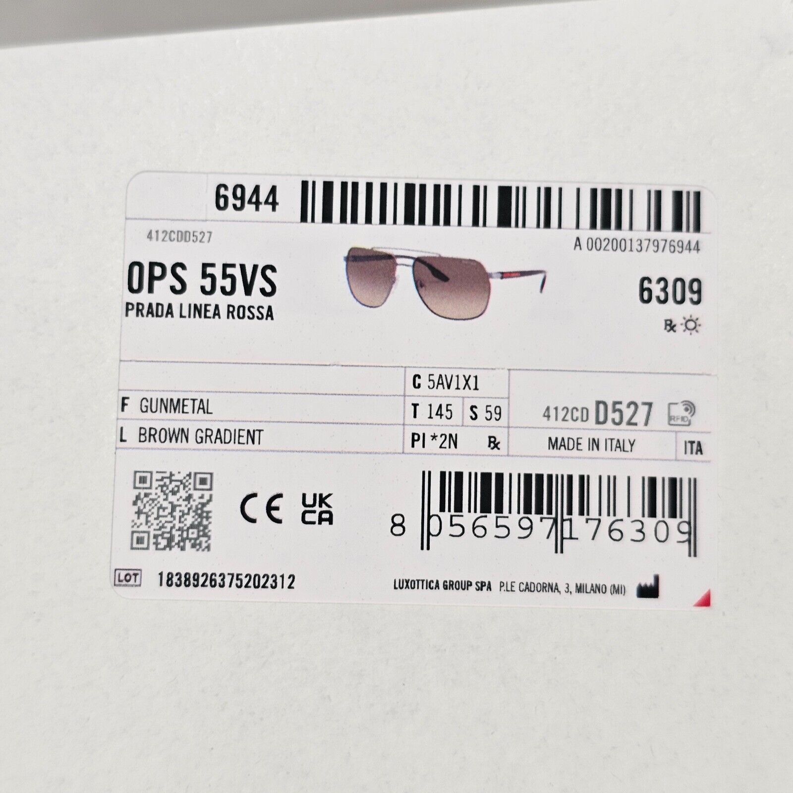 Prada Sunglasses Brown Gradient Pilot Gunmetal PS55VS SPS 55V 5AV-1X1 59mm
