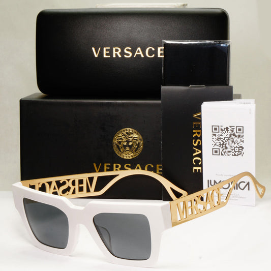 Versace Sunglasses White Gold Letters Big Logo Square MOD VE 4431-F 401/87 50mm