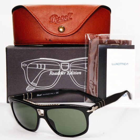Persol Sunglasses 2011 Roadster Black Silver Glossy Green Lens 3009-S 95/31 58mm