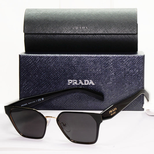 Prada Sunglasses Black Gold Square Metal Milano PR63WV VPR 63W 1AB-1O1 53mm