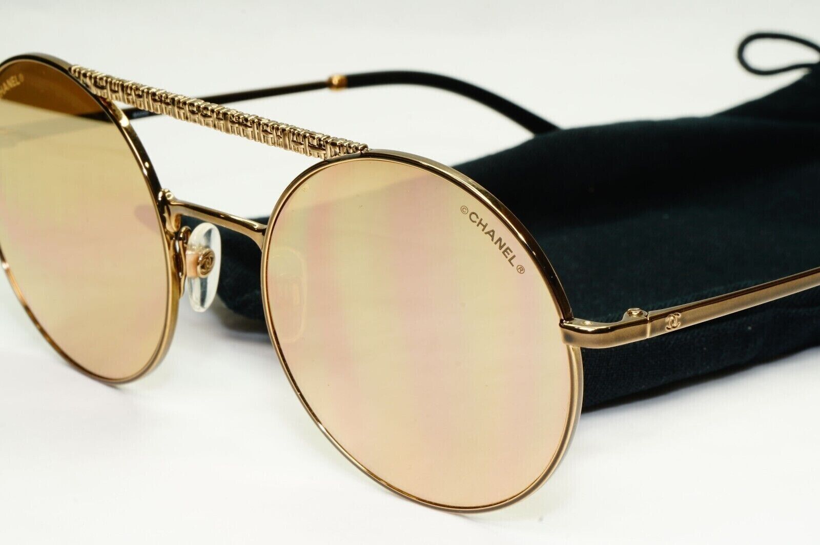 Chanel Sunglasses Bronze Gold Mirror Metal Round Brown 4232 c.470/T6 200324