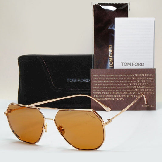 Tom Ford Sunglasses Gilles-02 Gold Brown Metal Navigator Pilot FT0852 TF 852 28E