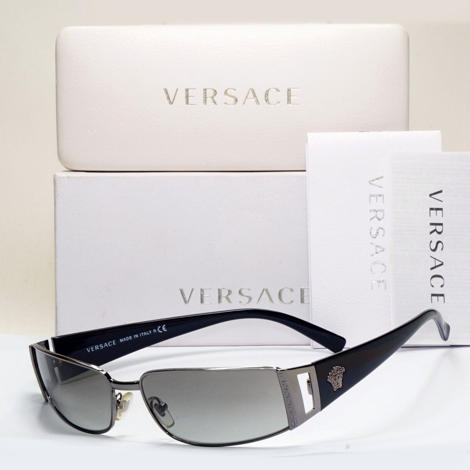 Versace Sunglasses 2003 Vintage Black Grey Rectangle MOD 2021 1001/11 311024