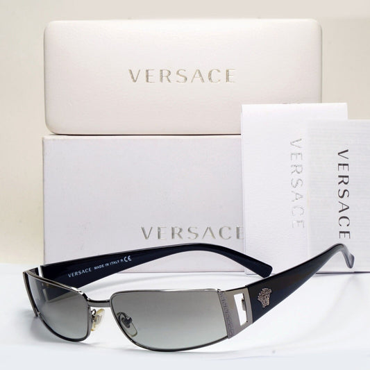 Versace Sunglasses 2003 Vintage Black Grey Rectangle MOD 2021 1001/11 311024