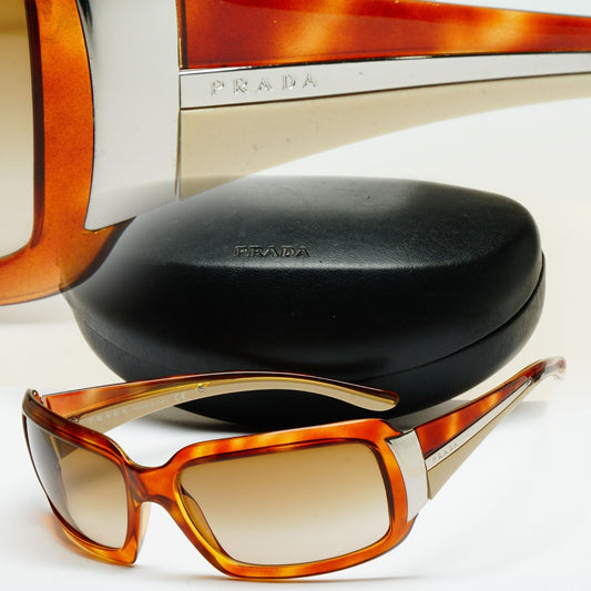 Prada Sunglasses 2006 Vintage Brown Tortoise Wrap PR01HS SPR 01H 4BW-6S1 130225