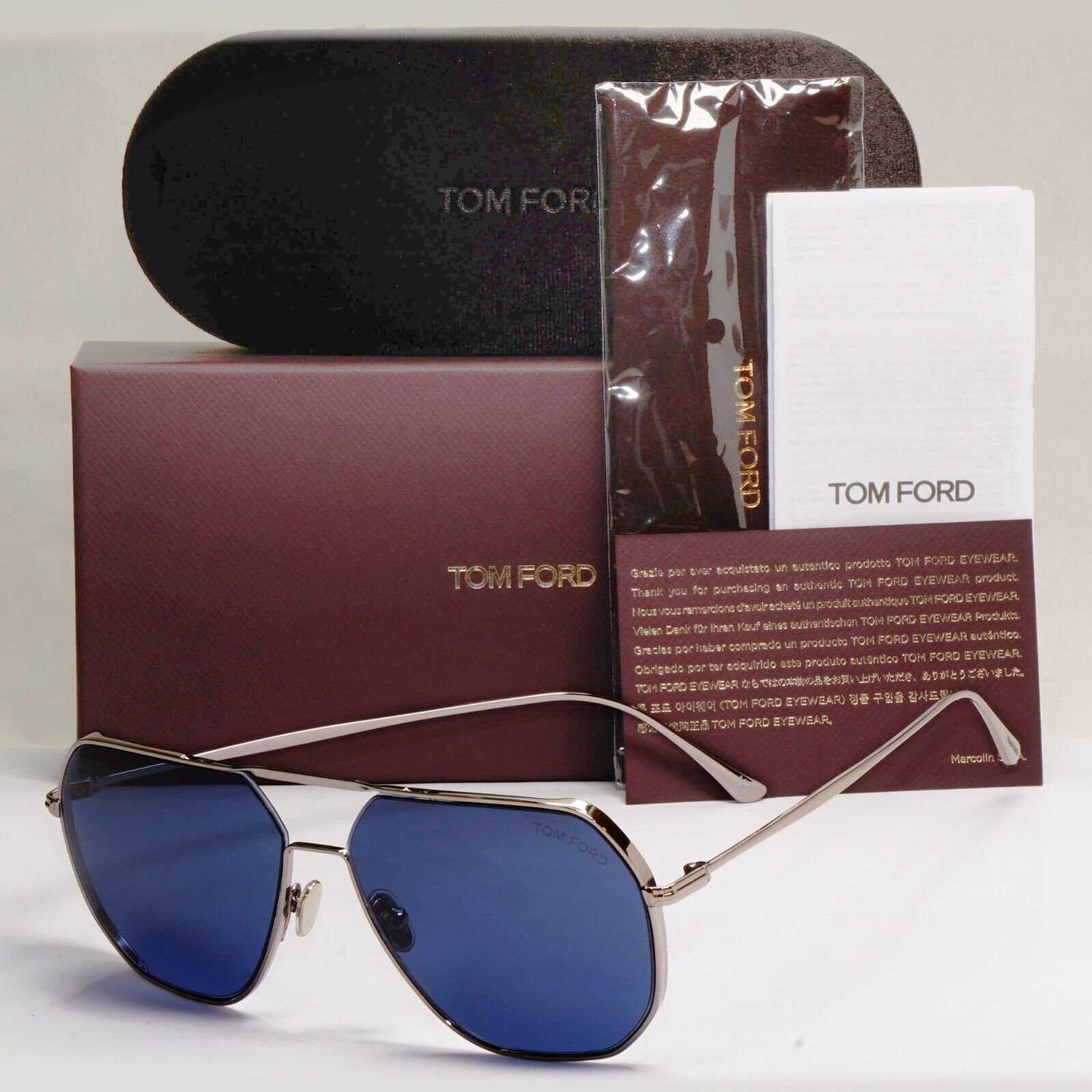 Tom Ford Sunglasses Gilles-02 Silver Dark Blue Metal Pilot TF 852 14V 59mm [A]