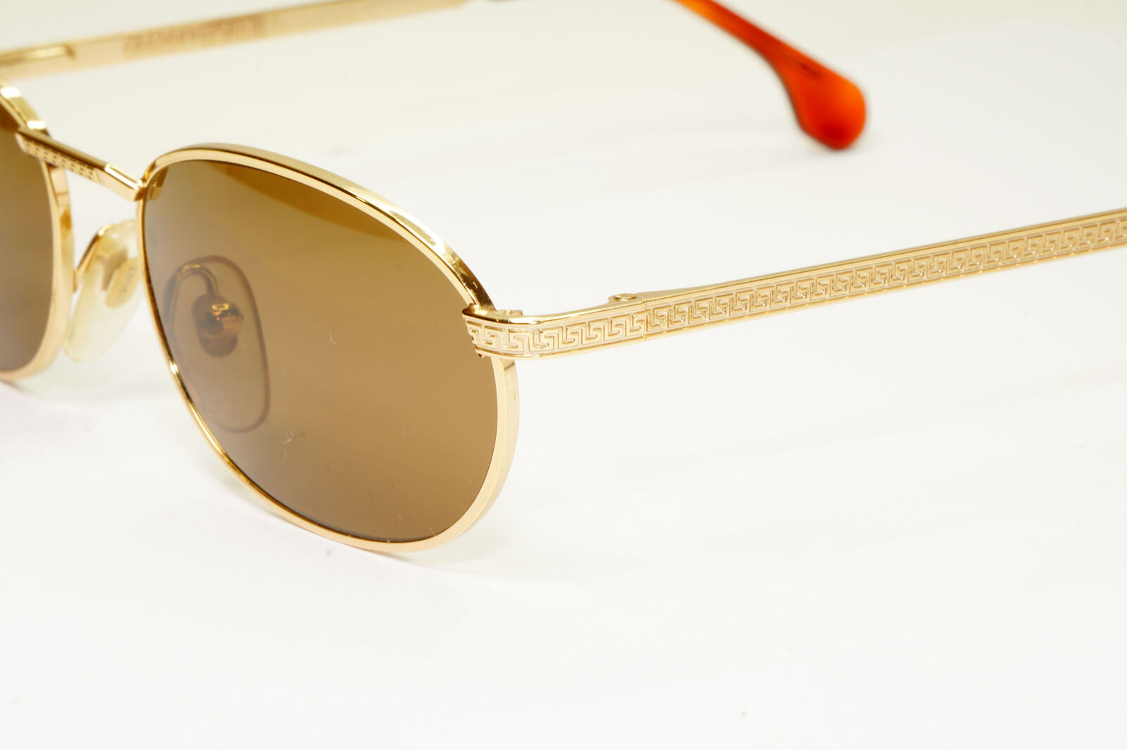 Gianni Versace 1995 Vintage Gold Meander Brown Metal Sunglasses MOD G61 COL 030