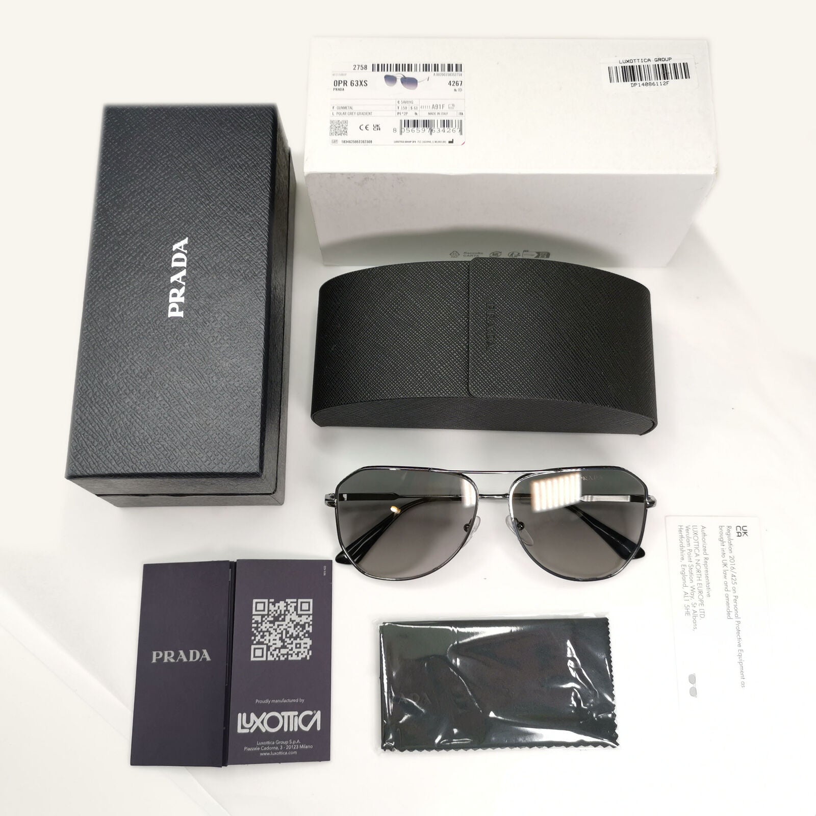 Prada Sunglasses Polarized Glass Lens Gunmetal Grey Smoke PR63XS SPR 63X 5AV-09G
