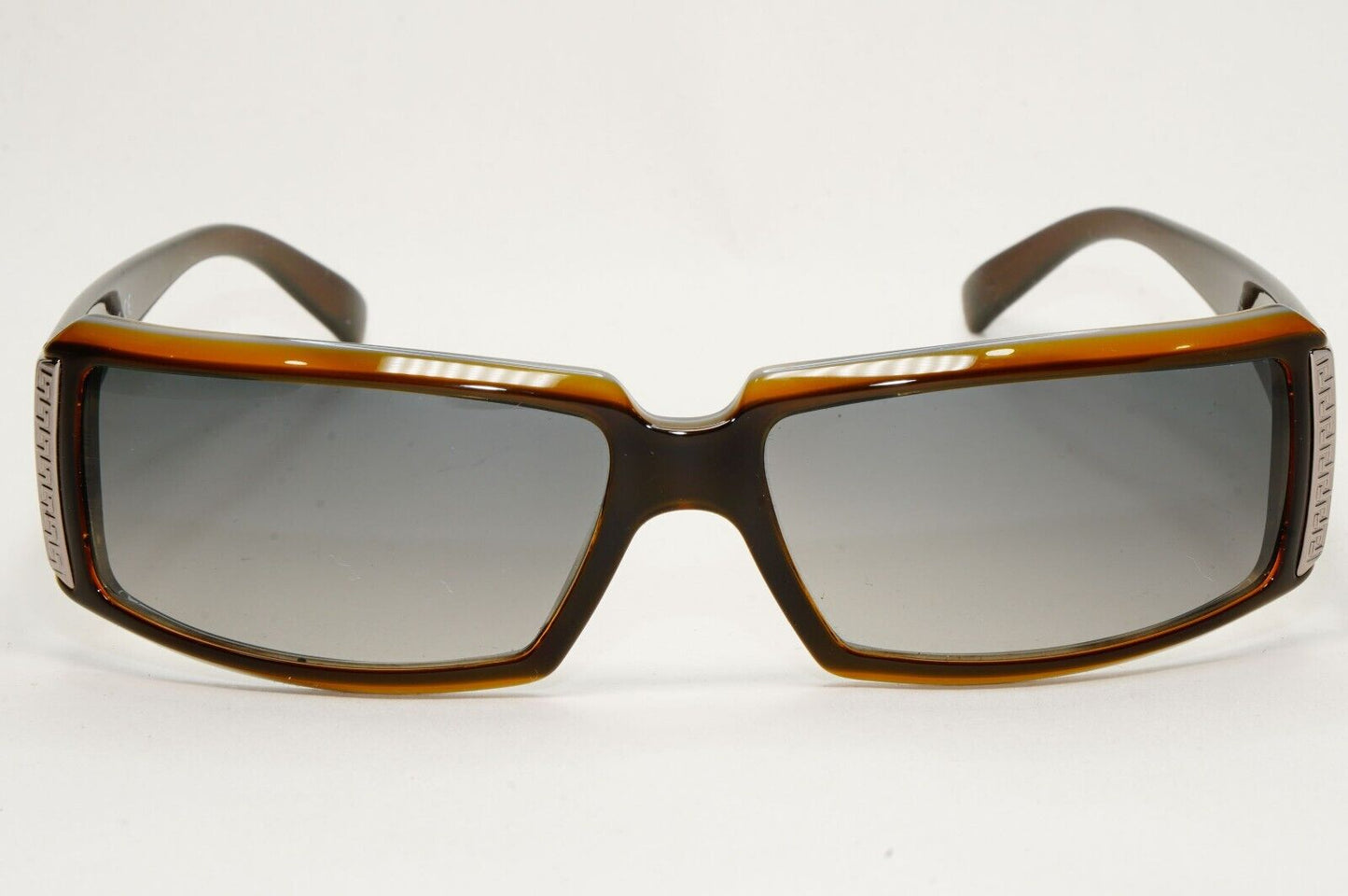 Versace Sunglasses 2004 Vintage Rectangle Wrap Brown Grey MOD 4048 182/11 120824