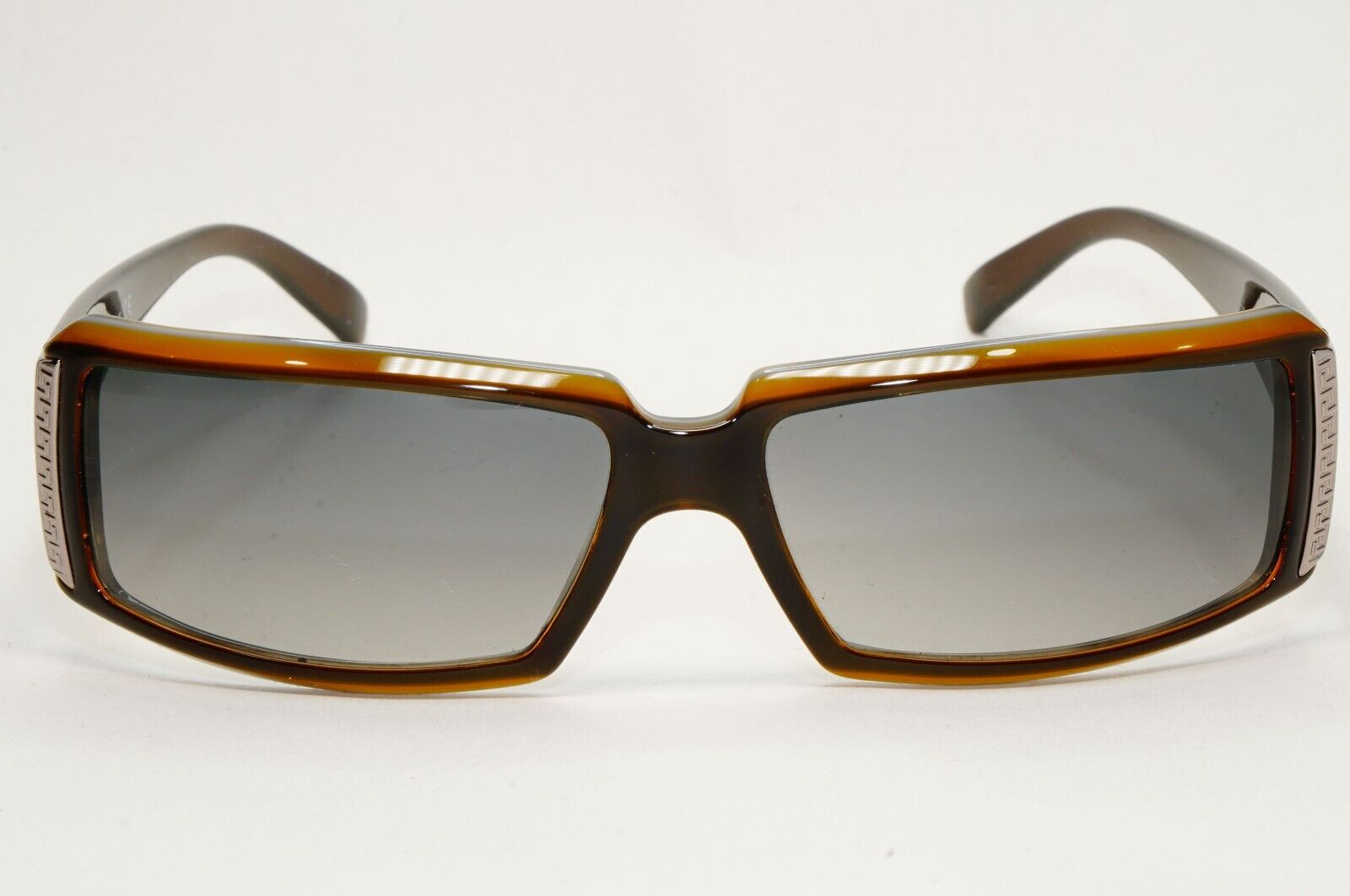 Versace Sunglasses 2004 Vintage Rectangle Wrap Brown Grey MOD 4048 182/11 120824